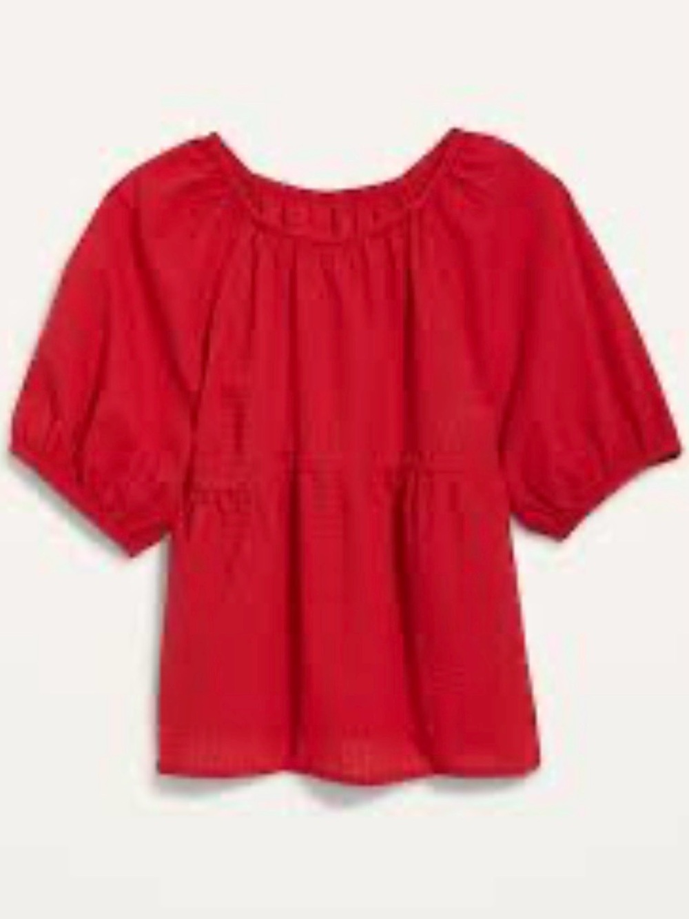 Old Navy Puff-Sleeve Seersucker Babydoll Swing Blouse RED - Medium